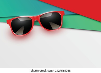 Colorful sheets of papers with realistic sunglasses, vector illustration