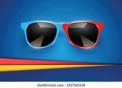 Colorful sheets of papers with realistic sunglasses, vector illustration