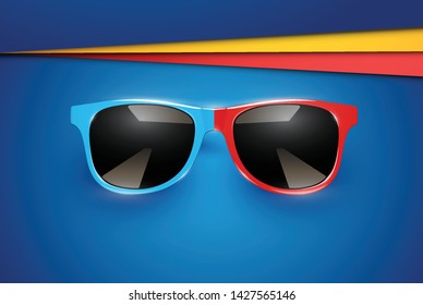 Colorful sheets of papers with realistic sunglasses, vector illustration