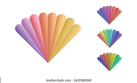 colorful shell shape abstract logo, rainbow color diamond shape logo, peacock tail shape logo