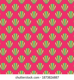 Colorful shells on fuchsia background repeat