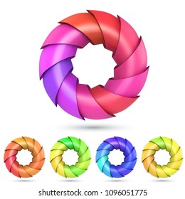 Colorful shells ring logo isolated on white background. Vector illustration. 5 color variants.
