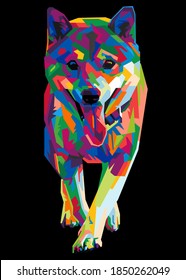 colorful shiba inu dog head with cool isolated pop art style backround. WPAP style