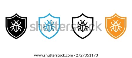 Colorful shield bug icons for cybersecurity and protection concepts