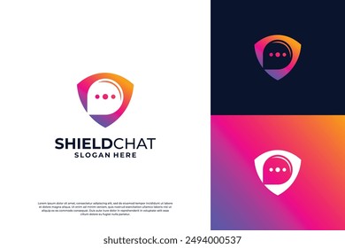 Colorful shield chat logo design innovation