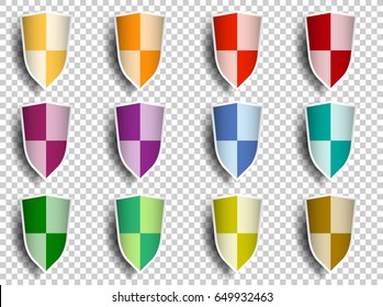 Colorful shield collection icon & logo template - paper cut style on transparent background