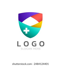 Colorful shield with cross shape vector design. Usable for medical, technology, and insurance business logo