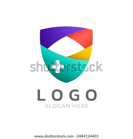 Colorful shield with cross shape vector design. Usable for medical, technology, and insurance business logo
