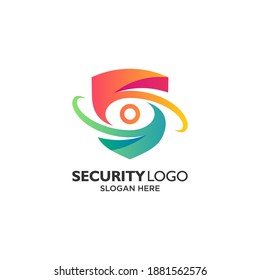 Colorful shield and eye for security and protection logo design template