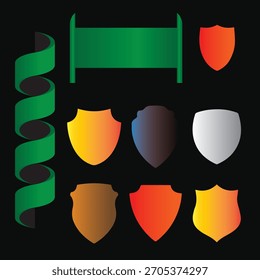 Escudo colorido y Colección de Elementos de cinta con estilos degradados