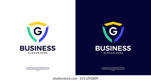 Colorful shield security with letter G mark logo design.