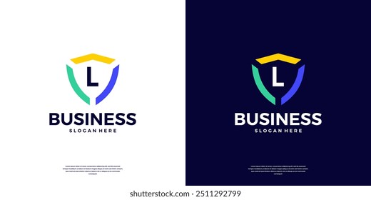 Colorido escudo de seguridad con la letra L marca de diseño de logotipo.