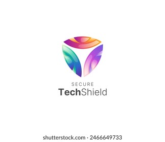Plantilla de logotipo de tecnología de escudo colorido