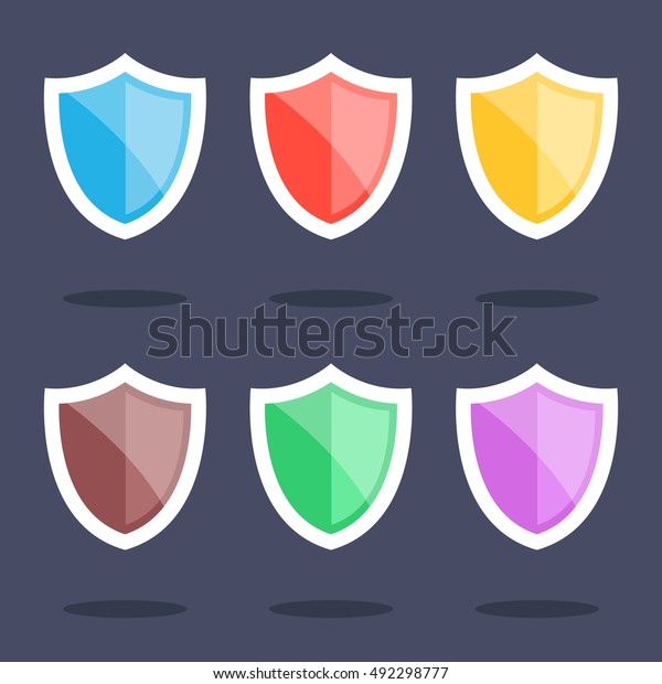 Colorful Shields Icons Set Flat Design Image Vectorielle De Stock