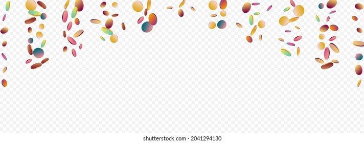 Colorful Shine Abstract Panoramic Transparent Background. Unicorn Vector Confetti Design. Top Card. Multicolored Celebration Pattern.