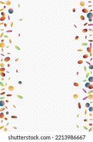 Colorful Shine Carnaval Transparent Background. Multicolored Decoration Dot Banner. Flying Postcard. Rainbow Invitation Backdrop.