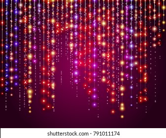 Colorful Shine Flare Flash Star Rain LED Strip Garlands   - Vector Radiant Starfall Decoration
