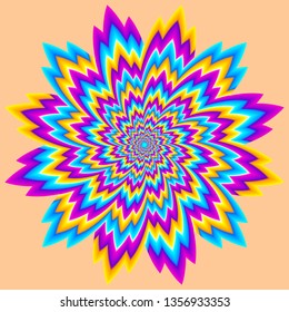 Colorful shining flowe. Optical illusion of movement.