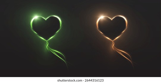 Colorful shining hearts with soft glow and shimmer. Element for love themes, cards, interfaces and light compositions.