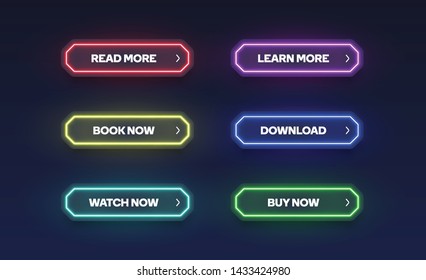 Colorful shining neon button, vector illustration