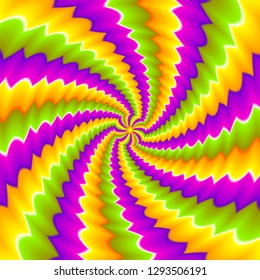 Colorful shining spirals. Optical illusion of movement.