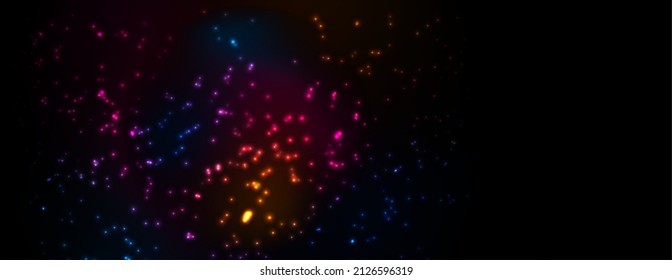 Colorful shiny bokeh particles abstract glowing background. Vector neon design