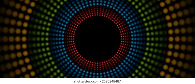 Colorful shiny circular dotted lines abstract futuristic tech background. Vector minimal geometric glowing design