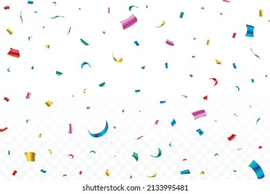 Farbige glänzende Konfetti, die einzeln auf transparentem Hintergrund fallen. Farbige Party tinsel und Konfetti fallen. Confetti-Vektorgrafik für Festivalhintergrund. Karnevalselemente. Geburtstagsfeier.