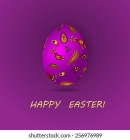colorful shiny egg over elegant purple background, for greeting, invitation card, or cover. Easter background. Vector illustration