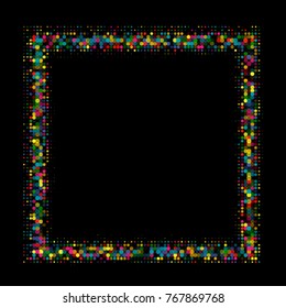 Colorful shiny frame with a halftone effect. flat vector illustration isolated on black background
