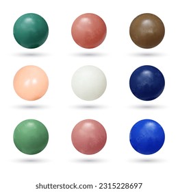 Colorful shiny glass balls 3d graphic. Precious beads. White background isolated.