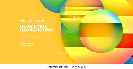 Colorful shiny and glossy circles abstract composition with light and shadow effects, geometric vector abstract background