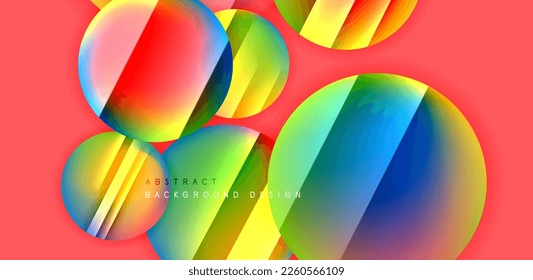Colorful shiny and glossy circles abstract composition with light and shadow effects, geometric vector abstract background