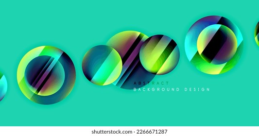 Colorful shiny and glossy circles abstract composition with light and shadow effects, geometric vector abstract background