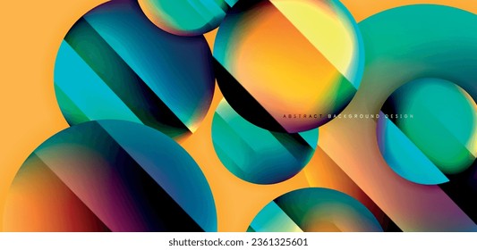 Colorful shiny and glossy circles abstract composition with light and shadow effects, geometric vector abstract background