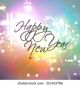 Colorful shiny greeting card design for Happy New Year celebration.