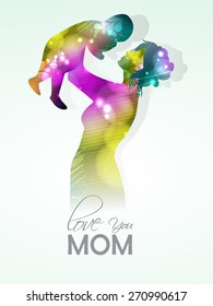 Colorful shiny illustration of a mother playing with her child for Happy Mother's Day celebration.