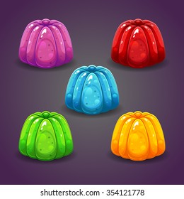 Colorful shiny jelly set on the dark background. ?olorful game elements. Vector