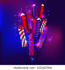 Colorful shiny realistic fireworks background. Vector illustration.