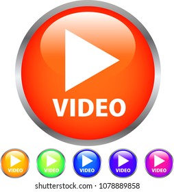 Colorful Shiny round button with video mark set