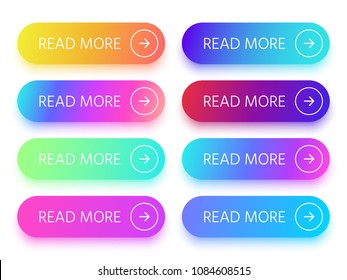 Colorful shiny website buttons with Read more sign and arrow icon. Action web button with vivid gradient isolated vector icons in collection