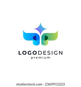 colorful and shiny wings with star and paper roll for education or school logo design