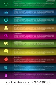 Colorful Shiny Workflow Layout & 10 Step Process Diagram. Financial/Business Infographic, Business Diagrams, Icon and Text Information Design. Vector Illustration.