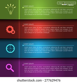 Colorful Shiny Workflow Layout & 4 Step Process Diagram. Financial/Business Infographic, Business Diagrams, Icon and Text Information Design. Vector Illustration.