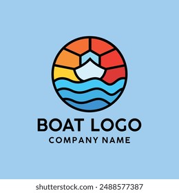 Colorful Ship Boat Logo Vector, Sea Ocean Emblem Icon Symbol, Sailboat Creative Vintage Graphic Design