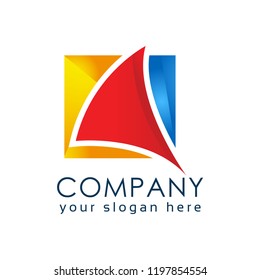 Colorful ship logo template, Vector illustration on white background.