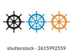 Colorful Ship Steering Wheel Icon Set, Ship wheel icon set in black and colored