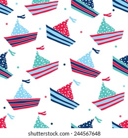  Colorful ships seamless pattern.