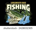 Colorful Shirt Design of Largemouth Bass Fishing