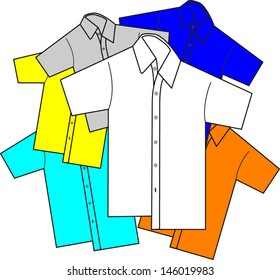 colorful shirts with improper way of putting on first button, first button put on wrongly and the rest are wrong too